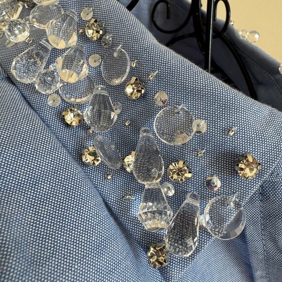 Jason Wu Blue Embellished Collar Button Up Shirt NEW Small- Glam, Preppy - Picture 7 of 11